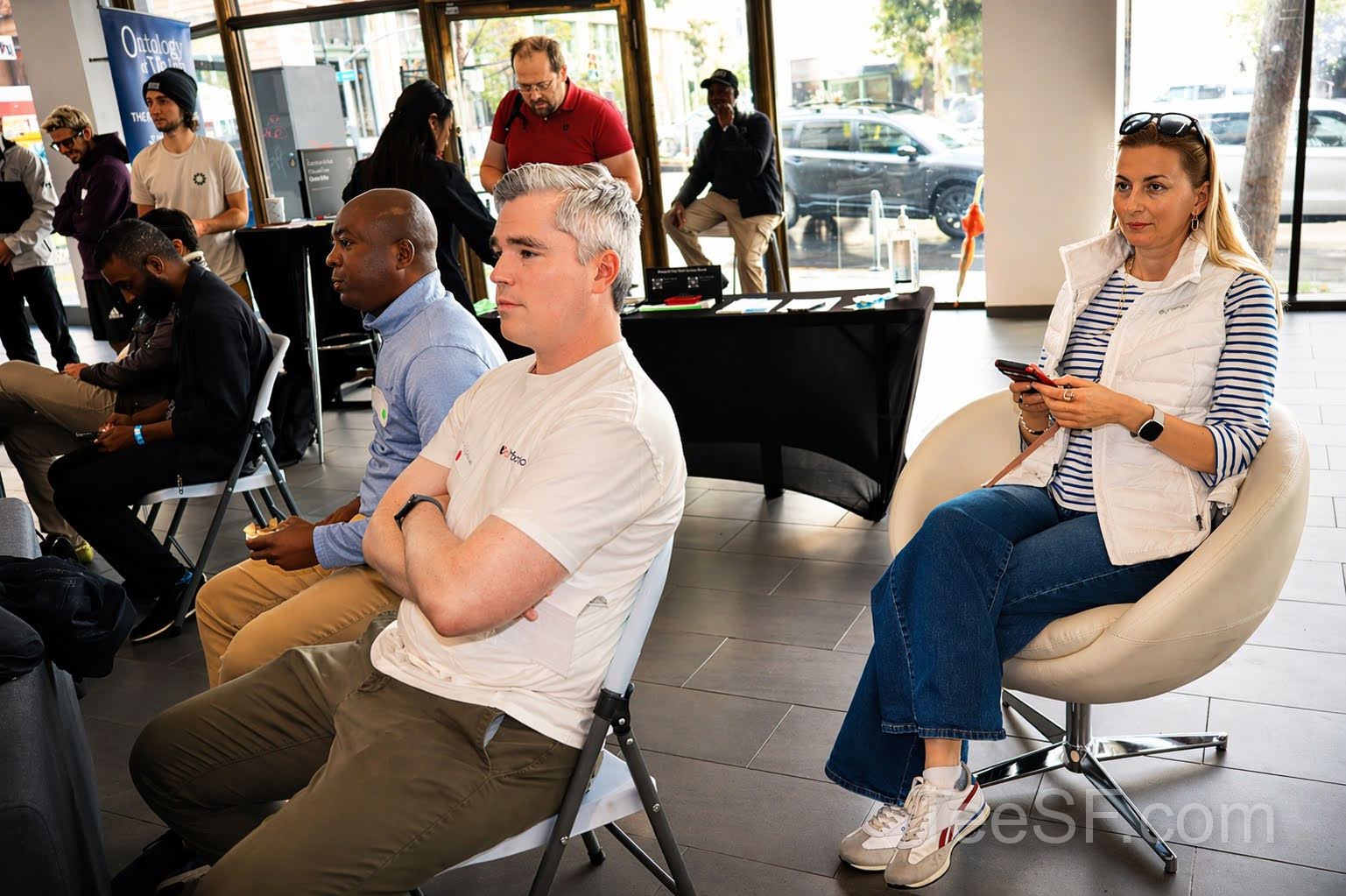 A photo from a pitch night event at Tesla in San Francisco.